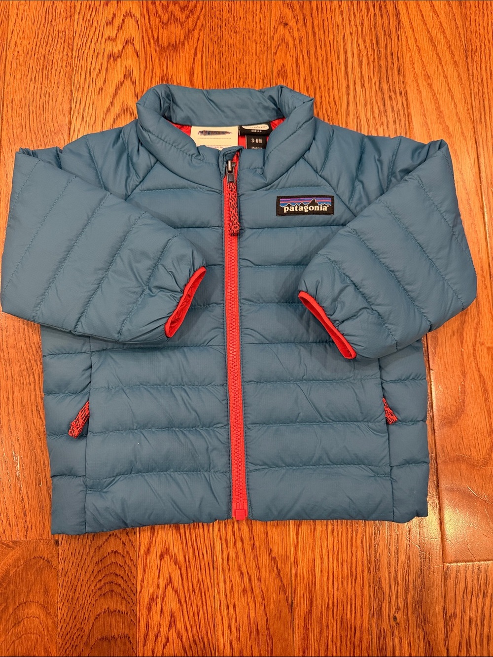 Patagonia Kids Teal Blue Puffer Jacket with Red Accents